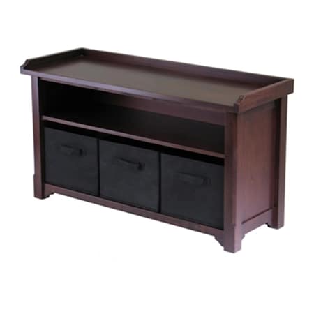 Winsome Verona Storage Bench with 3 Foldable Black Color Fabric Baskets - Walnut 94201